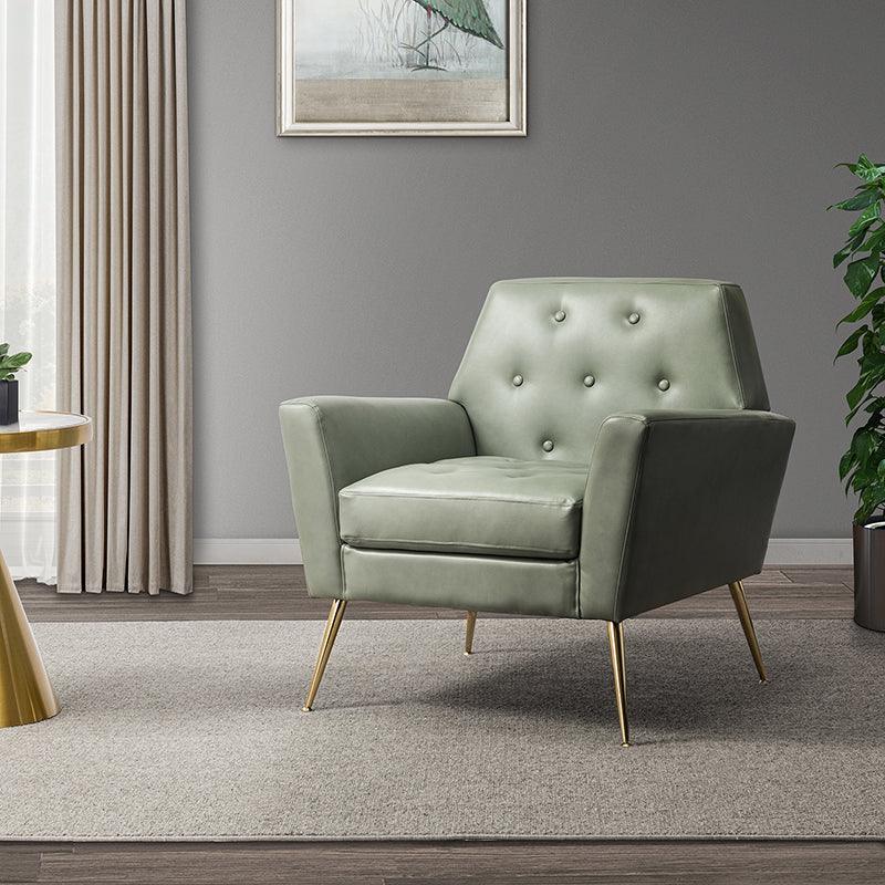Fauteuil d'appoint capitonné en similicuir avec pieds en métal doré et coussins amovibles | Camel / Marine / Noir / Turquoise / Sauge / Gris | Siège unique