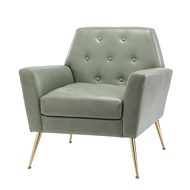 Fauteuil d'appoint capitonné en similicuir avec pieds en métal doré et coussins amovibles | Camel / Marine / Noir / Turquoise / Sauge / Gris | Siège unique