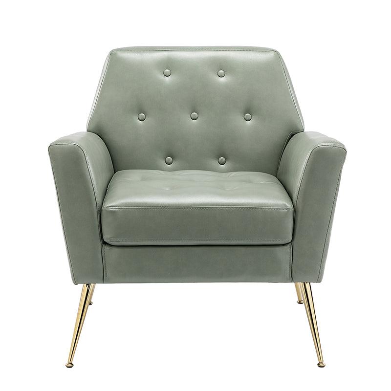 Fauteuil d'appoint capitonné en similicuir avec pieds en métal doré et coussins amovibles | Camel / Marine / Noir / Turquoise / Sauge / Gris | Siège unique