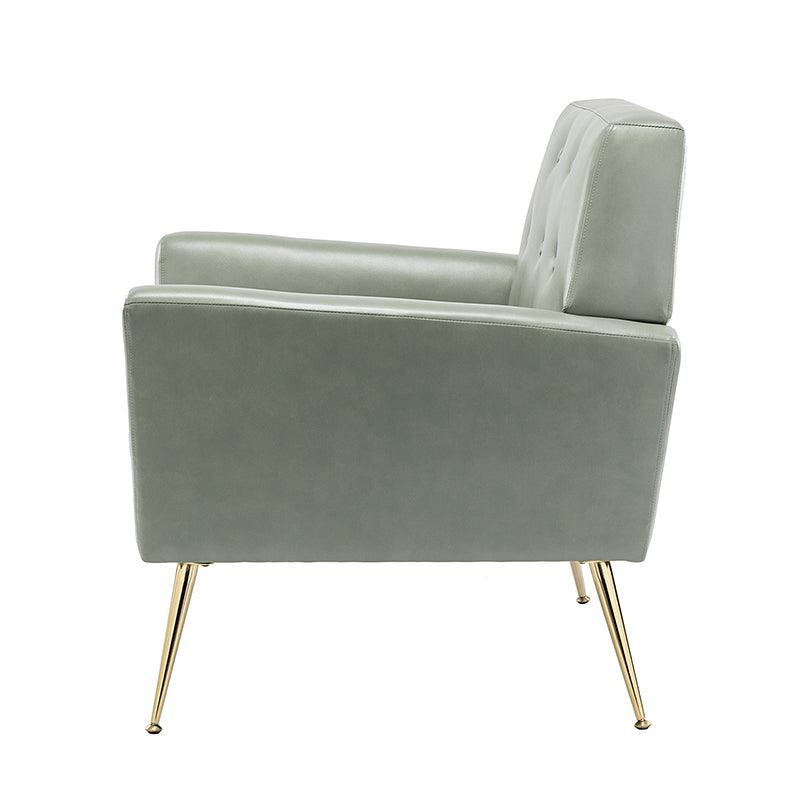 Fauteuil d'appoint capitonné en similicuir avec pieds en métal doré et coussins amovibles | Camel / Marine / Noir / Turquoise / Sauge / Gris | Siège unique