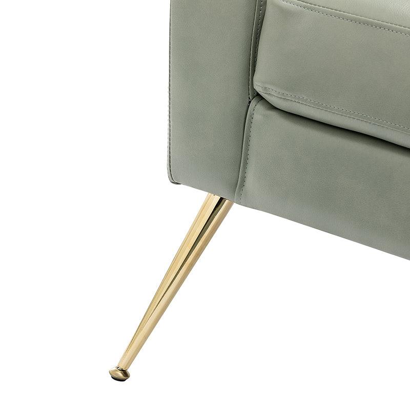 Fauteuil d'appoint capitonné en similicuir avec pieds en métal doré et coussins amovibles | Camel / Marine / Noir / Turquoise / Sauge / Gris | Siège unique