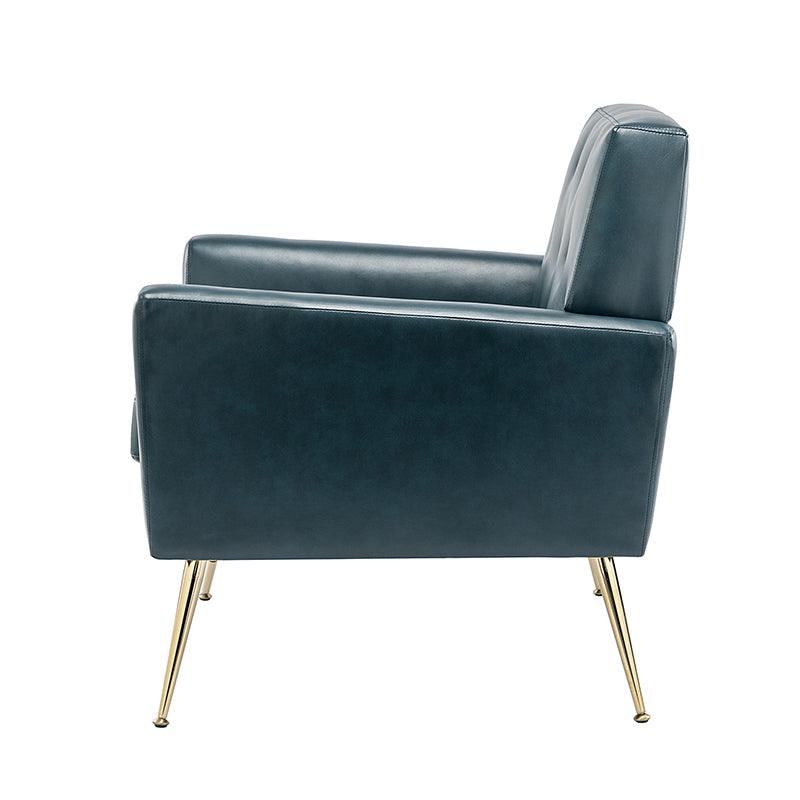 Fauteuil d'appoint capitonné en similicuir avec pieds en métal doré et coussins amovibles | Camel / Marine / Noir / Turquoise / Sauge / Gris | Siège unique