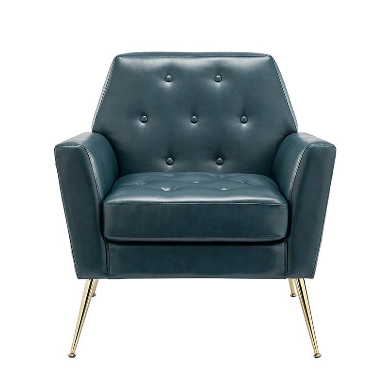 Fauteuil d'appoint capitonné en similicuir avec pieds en métal doré et coussins amovibles | Camel / Marine / Noir / Turquoise / Sauge / Gris | Siège unique