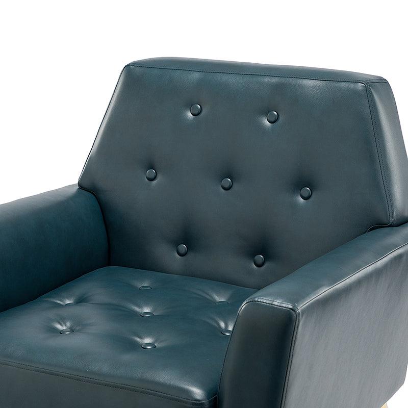 Fauteuil d'appoint capitonné en similicuir avec pieds en métal doré et coussins amovibles | Camel / Marine / Noir / Turquoise / Sauge / Gris | Siège unique