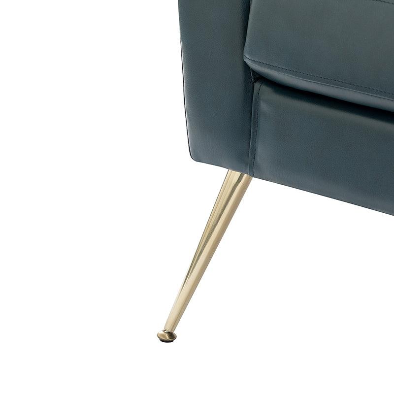 Fauteuil d'appoint capitonné en similicuir avec pieds en métal doré et coussins amovibles | Camel / Marine / Noir / Turquoise / Sauge / Gris | Siège unique