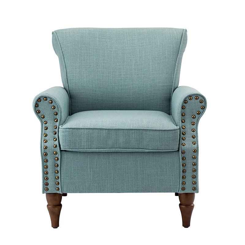 Fauteuil rembourré en polyester avec coussin de siège amovible, rembourrage en mousse et pieds en bois de noyer massif sculpté | Bleu / Avoine / Marine / Ivoire / Gris / Sauge / Sarcelle / Anthracite | Monoplace