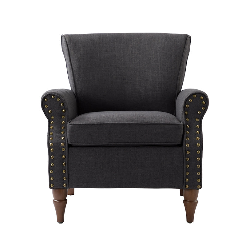 Fauteuil rembourré en polyester avec coussin de siège amovible, rembourrage en mousse et pieds en bois de noyer massif sculpté | Bleu / Avoine / Marine / Ivoire / Gris / Sauge / Sarcelle / Anthracite | Monoplace