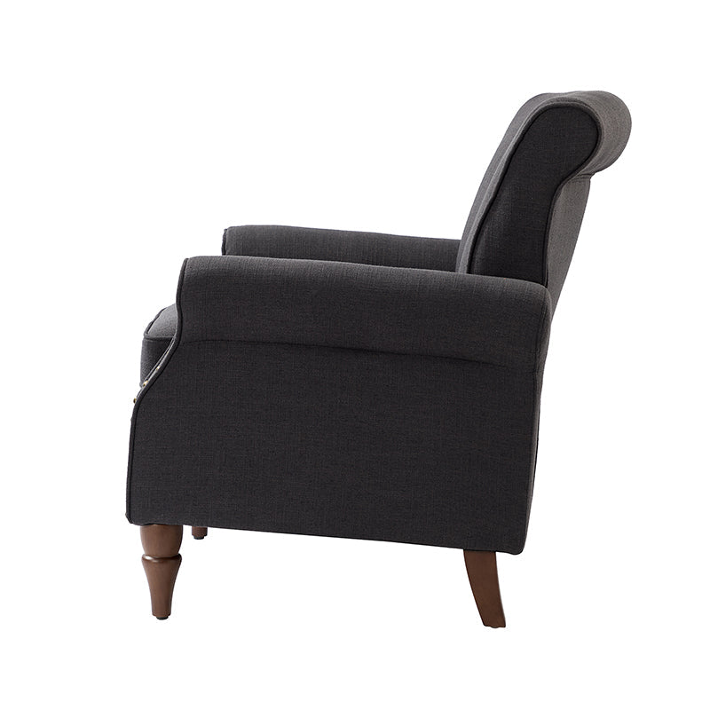 Fauteuil rembourré en polyester avec coussin de siège amovible, rembourrage en mousse et pieds en bois de noyer massif sculpté | Bleu / Avoine / Marine / Ivoire / Gris / Sauge / Sarcelle / Anthracite | Monoplace