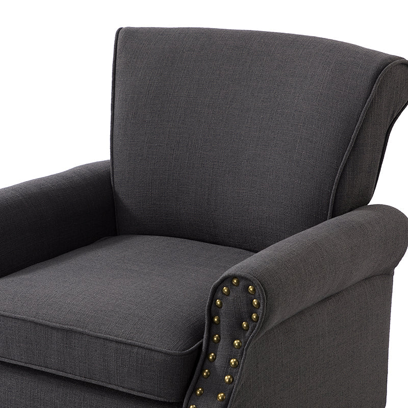 Fauteuil rembourré en polyester avec coussin de siège amovible, rembourrage en mousse et pieds en bois de noyer massif sculpté | Bleu / Avoine / Marine / Ivoire / Gris / Sauge / Sarcelle / Anthracite | Monoplace