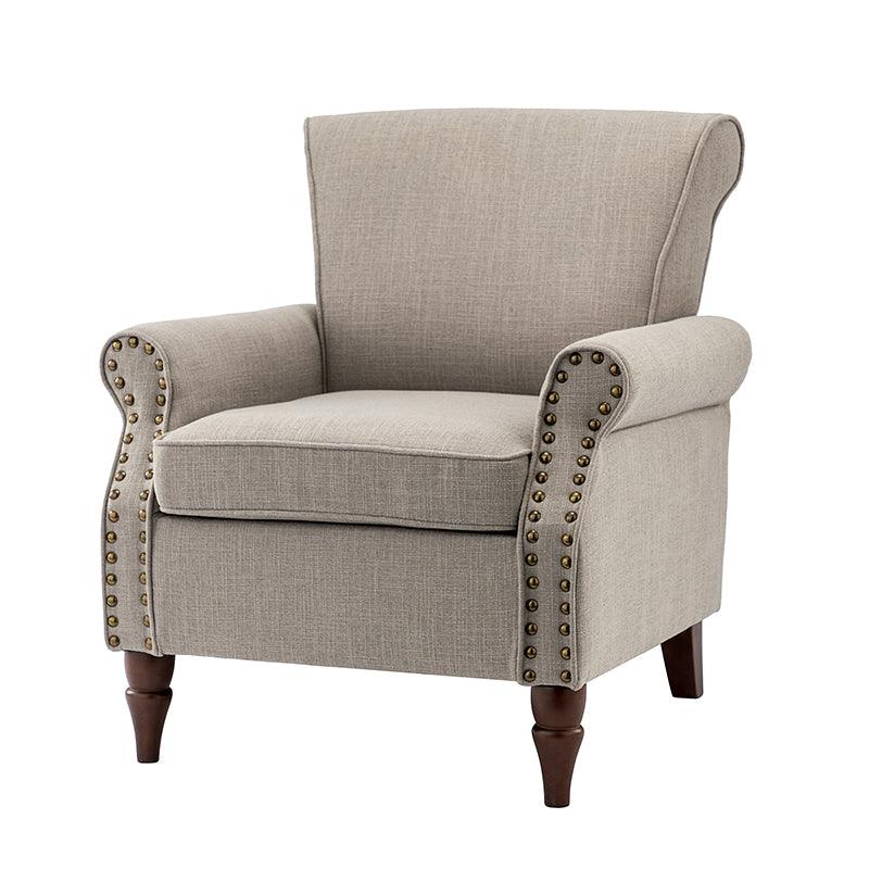 Fauteuil rembourré en polyester avec coussin de siège amovible, rembourrage en mousse et pieds en bois de noyer massif sculpté | Bleu / Avoine / Marine / Ivoire / Gris / Sauge / Sarcelle / Anthracite | Monoplace