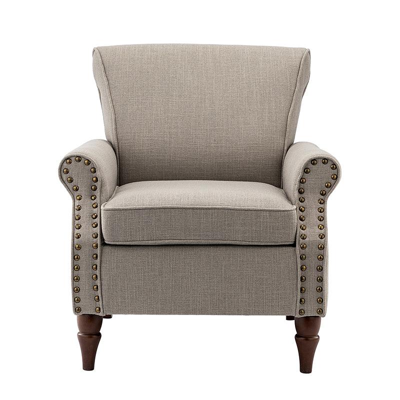 Fauteuil rembourré en polyester avec coussin de siège amovible, rembourrage en mousse et pieds en bois de noyer massif sculpté | Bleu / Avoine / Marine / Ivoire / Gris / Sauge / Sarcelle / Anthracite | Monoplace