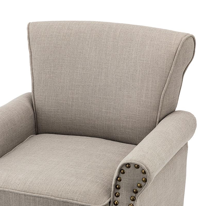 Fauteuil rembourré en polyester avec coussin de siège amovible, rembourrage en mousse et pieds en bois de noyer massif sculpté | Bleu / Avoine / Marine / Ivoire / Gris / Sauge / Sarcelle / Anthracite | Monoplace