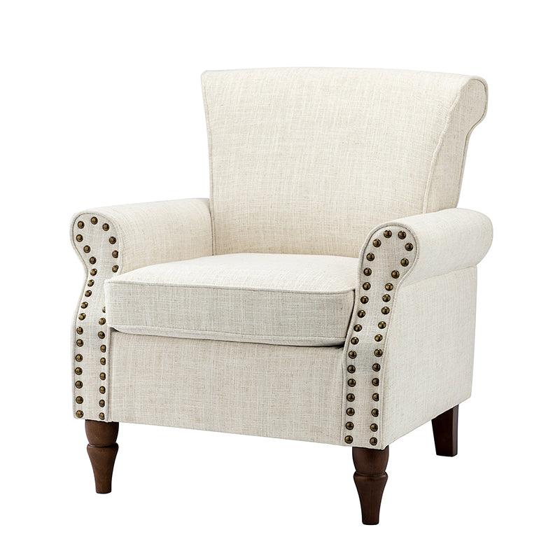 Fauteuil rembourré en polyester avec coussin de siège amovible, rembourrage en mousse et pieds en bois de noyer massif sculpté | Bleu / Avoine / Marine / Ivoire / Gris / Sauge / Sarcelle / Anthracite | Monoplace