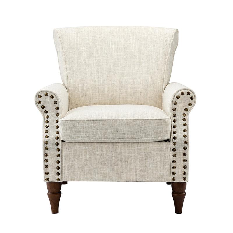 Fauteuil rembourré en polyester avec coussin de siège amovible, rembourrage en mousse et pieds en bois de noyer massif sculpté | Bleu / Avoine / Marine / Ivoire / Gris / Sauge / Sarcelle / Anthracite | Monoplace