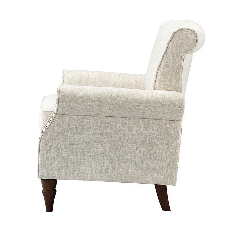 Fauteuil rembourré en polyester avec coussin de siège amovible, rembourrage en mousse et pieds en bois de noyer massif sculpté | Bleu / Avoine / Marine / Ivoire / Gris / Sauge / Sarcelle / Anthracite | Monoplace