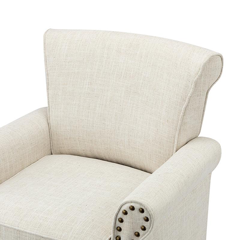 Fauteuil rembourré en polyester avec coussin de siège amovible, rembourrage en mousse et pieds en bois de noyer massif sculpté | Bleu / Avoine / Marine / Ivoire / Gris / Sauge / Sarcelle / Anthracite | Monoplace
