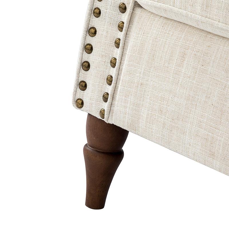 Fauteuil rembourré en polyester avec coussin de siège amovible, rembourrage en mousse et pieds en bois de noyer massif sculpté | Bleu / Avoine / Marine / Ivoire / Gris / Sauge / Sarcelle / Anthracite | Monoplace
