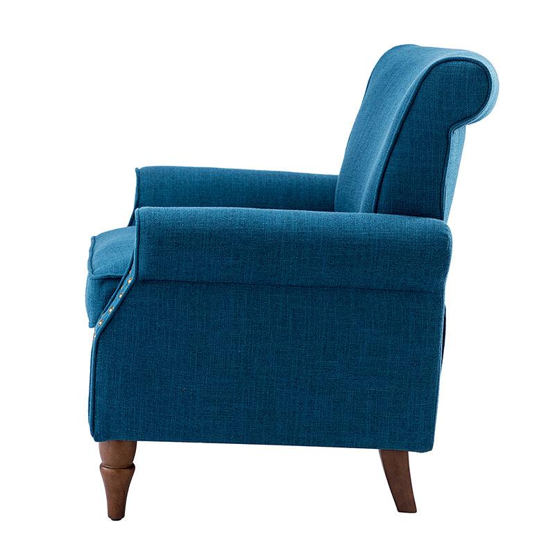Fauteuil rembourré en polyester avec coussin de siège amovible, rembourrage en mousse et pieds en bois de noyer massif sculpté | Bleu / Avoine / Marine / Ivoire / Gris / Sauge / Sarcelle / Anthracite | Monoplace