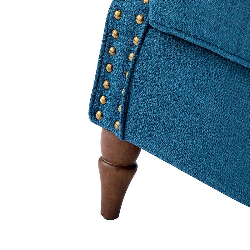 Fauteuil rembourré en polyester avec coussin de siège amovible, rembourrage en mousse et pieds en bois de noyer massif sculpté | Bleu / Avoine / Marine / Ivoire / Gris / Sauge / Sarcelle / Anthracite | Monoplace