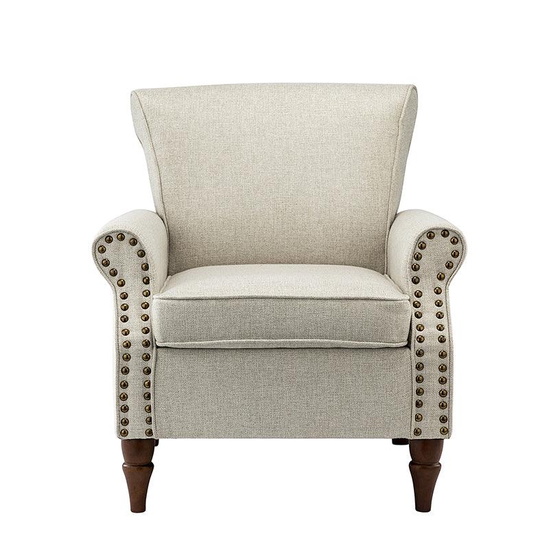 Fauteuil rembourré en polyester avec coussin de siège amovible, rembourrage en mousse et pieds en bois de noyer massif sculpté | Bleu / Avoine / Marine / Ivoire / Gris / Sauge / Sarcelle / Anthracite | Monoplace