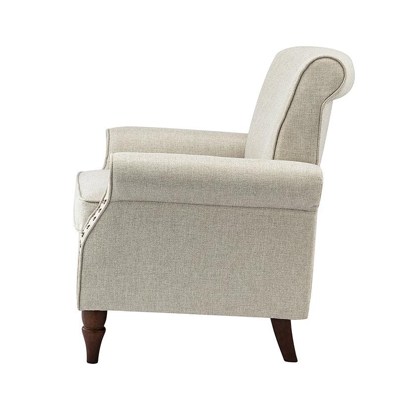 Fauteuil rembourré en polyester avec coussin de siège amovible, rembourrage en mousse et pieds en bois de noyer massif sculpté | Bleu / Avoine / Marine / Ivoire / Gris / Sauge / Sarcelle / Anthracite | Monoplace