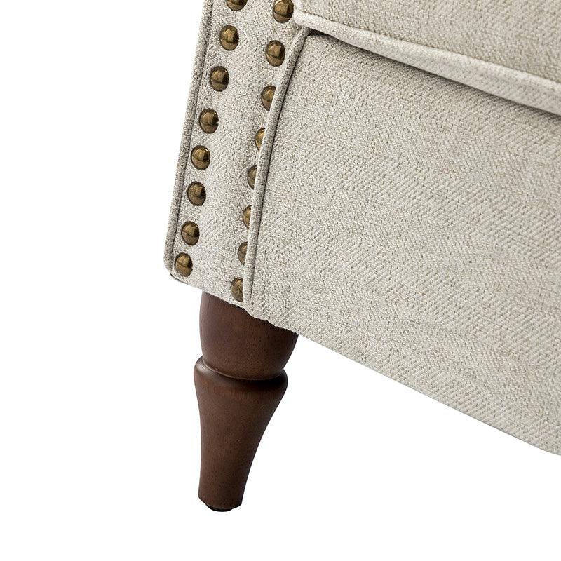 Fauteuil rembourré en polyester avec coussin de siège amovible, rembourrage en mousse et pieds en bois de noyer massif sculpté | Bleu / Avoine / Marine / Ivoire / Gris / Sauge / Sarcelle / Anthracite | Monoplace