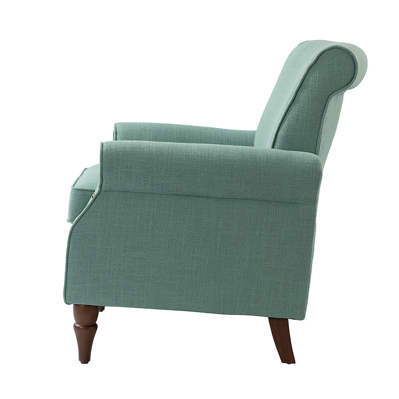 Fauteuil rembourré en polyester avec coussin de siège amovible, rembourrage en mousse et pieds en bois de noyer massif sculpté | Bleu / Avoine / Marine / Ivoire / Gris / Sauge / Sarcelle / Anthracite | Monoplace