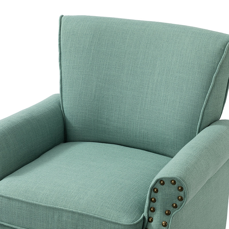 Fauteuil rembourré en polyester avec coussin de siège amovible, rembourrage en mousse et pieds en bois de noyer massif sculpté | Bleu / Avoine / Marine / Ivoire / Gris / Sauge / Sarcelle / Anthracite | Monoplace