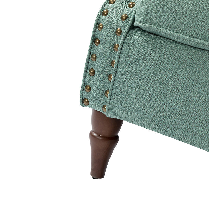 Fauteuil rembourré en polyester avec coussin de siège amovible, rembourrage en mousse et pieds en bois de noyer massif sculpté | Bleu / Avoine / Marine / Ivoire / Gris / Sauge / Sarcelle / Anthracite | Monoplace
