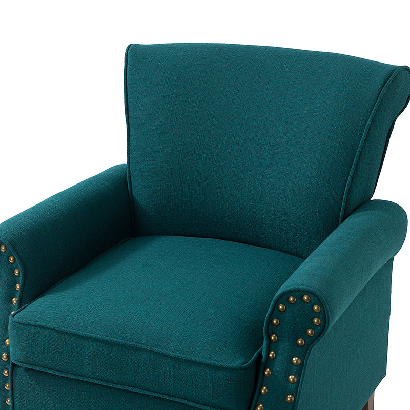 Fauteuil rembourré en polyester avec coussin de siège amovible, rembourrage en mousse et pieds en bois de noyer massif sculpté | Bleu / Avoine / Marine / Ivoire / Gris / Sauge / Sarcelle / Anthracite | Monoplace