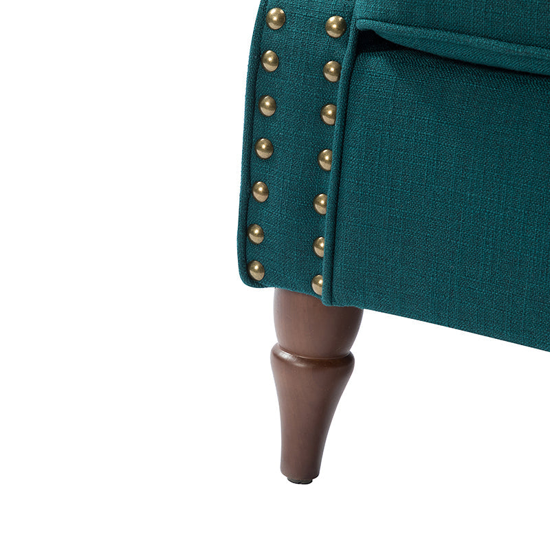Fauteuil rembourré en polyester avec coussin de siège amovible, rembourrage en mousse et pieds en bois de noyer massif sculpté | Bleu / Avoine / Marine / Ivoire / Gris / Sauge / Sarcelle / Anthracite | Monoplace