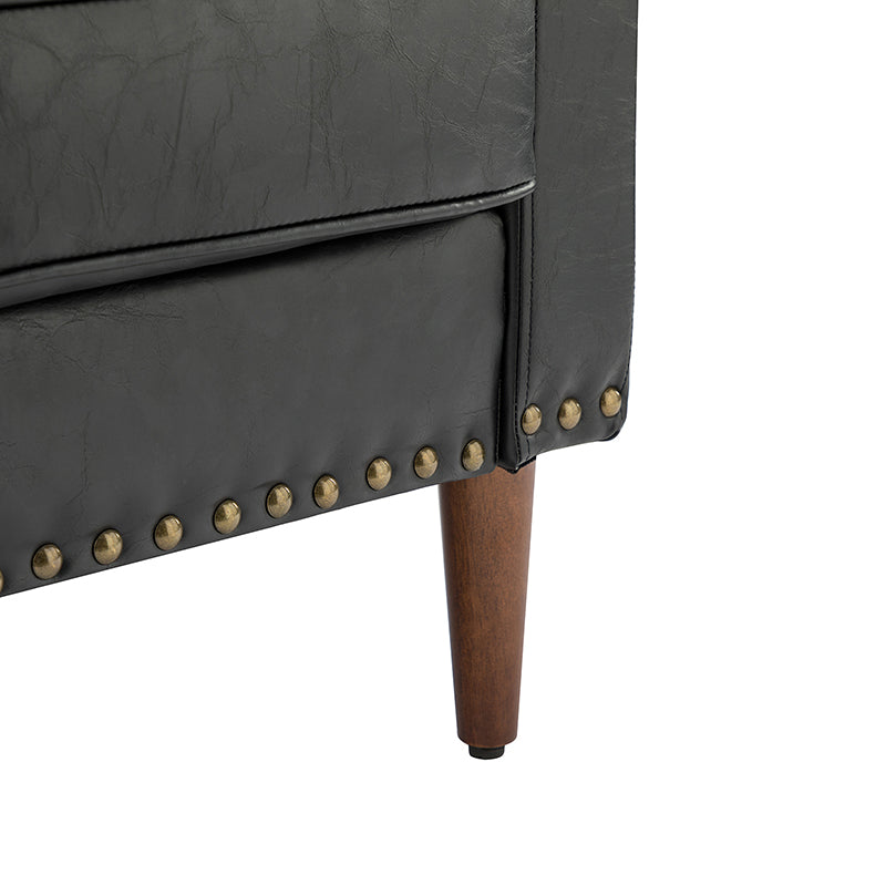 Fauteuil en cuir PU avec garniture cloutée, accoudoirs inclinés, coussins amovibles et pieds en bois massif | Camel / Noir / Beige / Marron / Marine | Siège unique