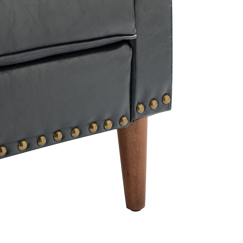 Fauteuil en cuir PU avec garniture cloutée, accoudoirs inclinés, coussins amovibles et pieds en bois massif | Camel / Noir / Beige / Marron / Marine | Siège unique
