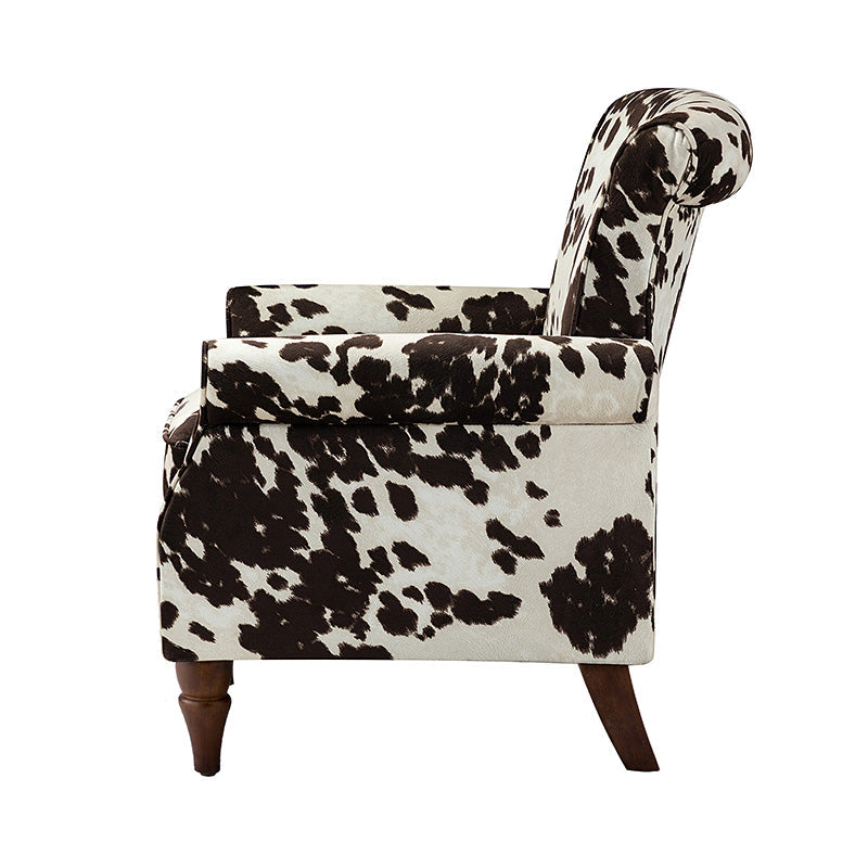 Fauteuil rembourré à accoudoirs roulés et garniture cloutée | Moutarde / Floral / Bleu / Peau de vache / Jaune / Vert / Noir / Gris / Marine / Pin / Médaillon / Rose | Siège unique