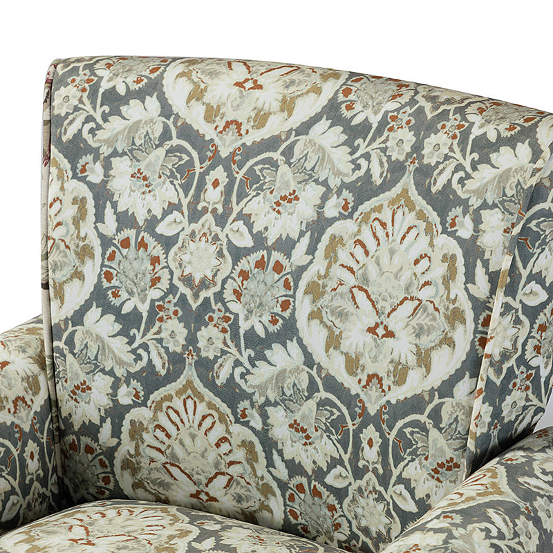 Fauteuil rembourré à accoudoirs roulés et garniture cloutée | Moutarde / Floral / Bleu / Peau de vache / Jaune / Vert / Noir / Gris / Marine / Pin / Médaillon / Rose | Siège unique