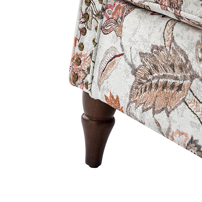 Fauteuil rembourré à accoudoirs roulés et garniture cloutée | Moutarde / Floral / Bleu / Peau de vache / Jaune / Vert / Noir / Gris / Marine / Pin / Médaillon / Rose | Siège unique