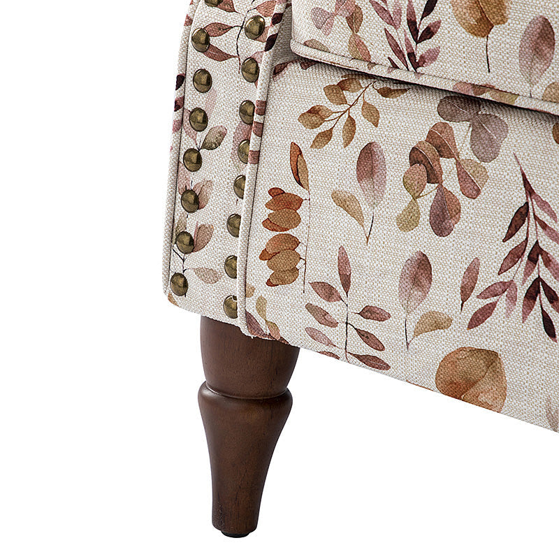 Fauteuil rembourré à accoudoirs roulés et garniture cloutée | Moutarde / Floral / Bleu / Peau de vache / Jaune / Vert / Noir / Gris / Marine / Pin / Médaillon / Rose | Siège unique