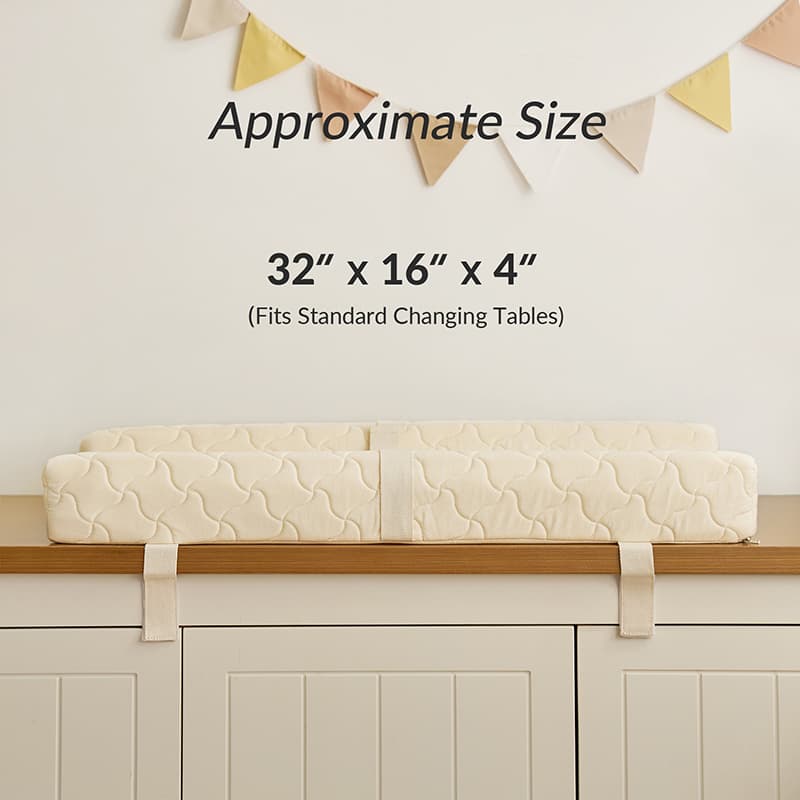 Matelas à langer profilé avec housse en coton biologique, doublure intérieure imperméable et sangle de sécurité | Beige | Unique