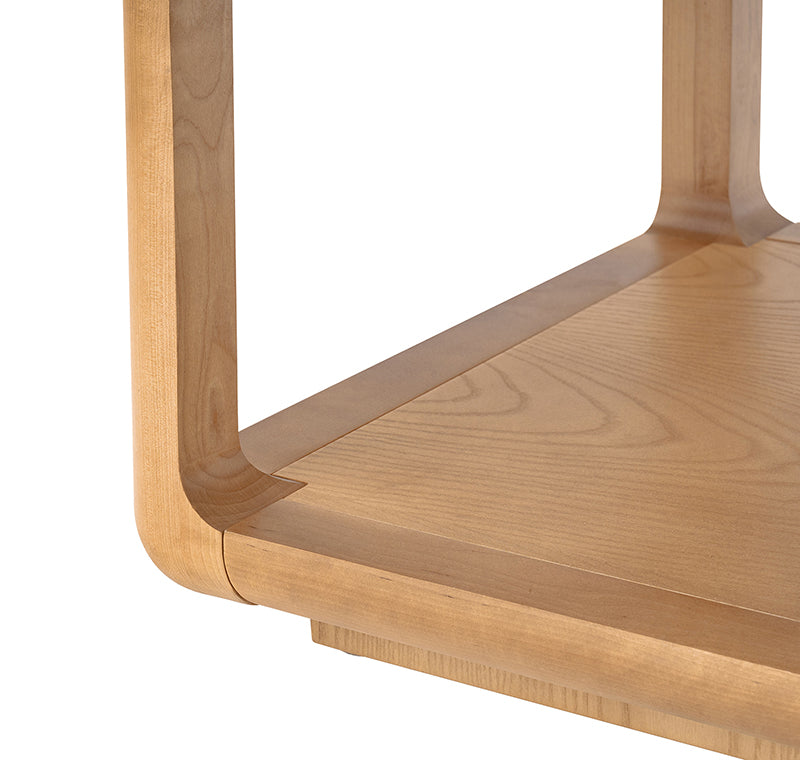 Table basse en bois massif avec coins arrondis, rangement ouvert et base à cadre ouvert | Naturel / Chêne / Noir | Simple