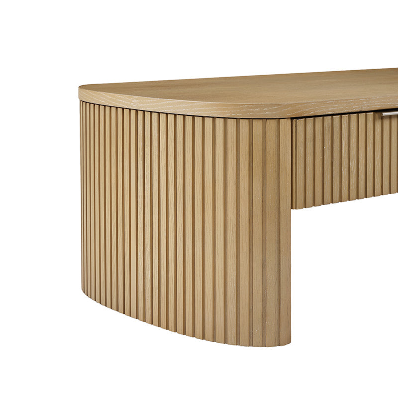 Table basse à cannelures modernes avec tiroir caché, placage de chêne et cadre en bois massif | Naturel / Noyer / Noir | Individuel