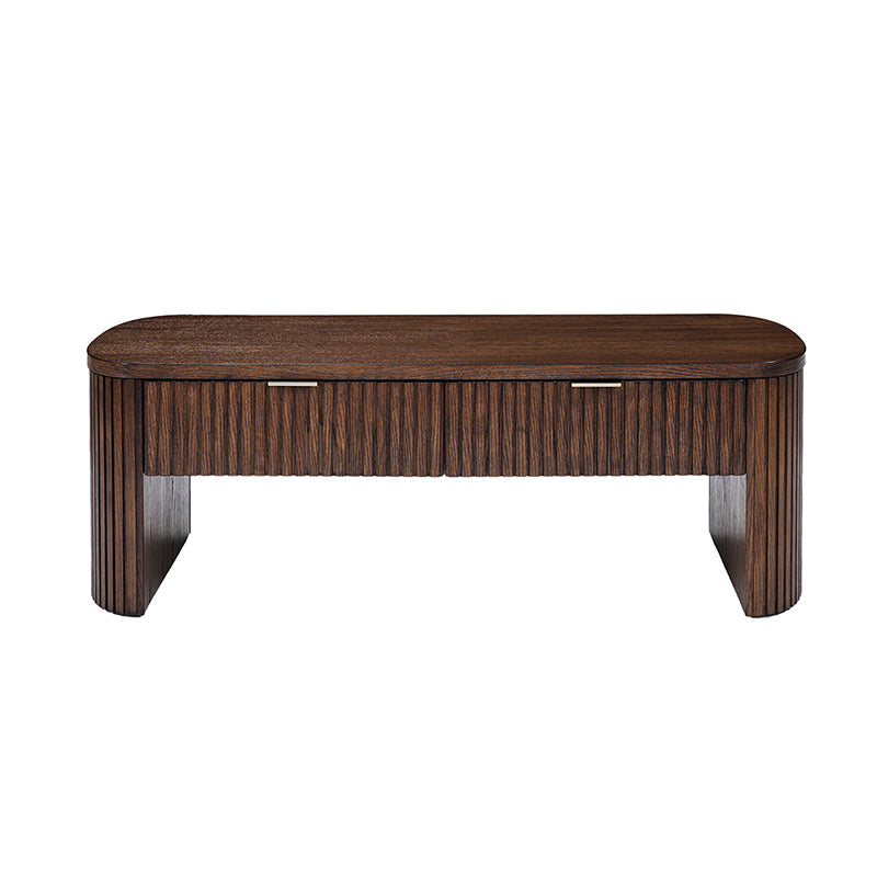 Table basse à cannelures modernes avec tiroir caché, placage de chêne et cadre en bois massif | Naturel / Noyer / Noir | Individuel