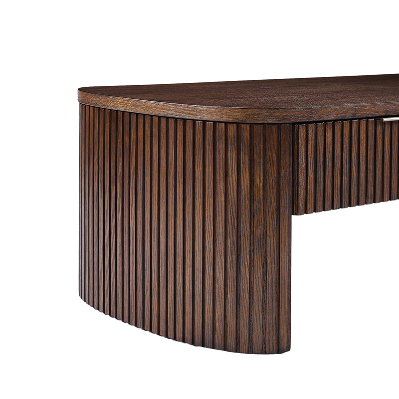 Table basse à cannelures modernes avec tiroir caché, placage de chêne et cadre en bois massif | Naturel / Noyer / Noir | Individuel