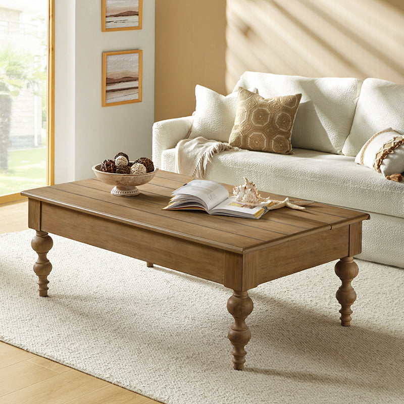Table basse relevable avec rangement dissimulé, 1 tiroir et pieds fuseau en hévéa massif | Chêne/Naturel | Unique
