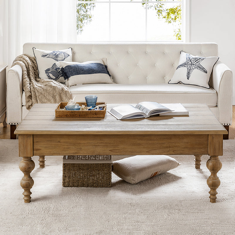 Table basse relevable avec rangement dissimulé, 1 tiroir et pieds fuseau en hévéa massif | Chêne/Naturel | Unique