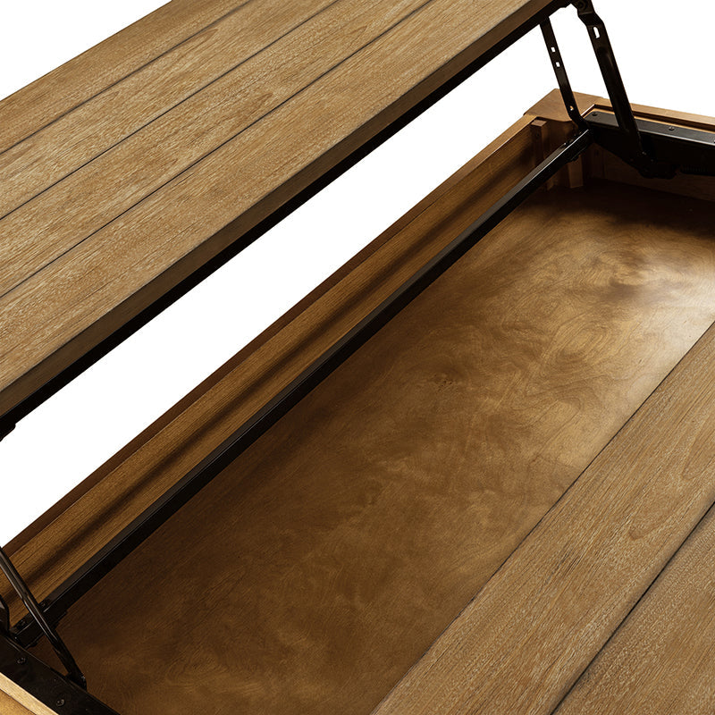 Table basse relevable avec rangement dissimulé, 1 tiroir et pieds fuseau en hévéa massif | Chêne/Naturel | Unique