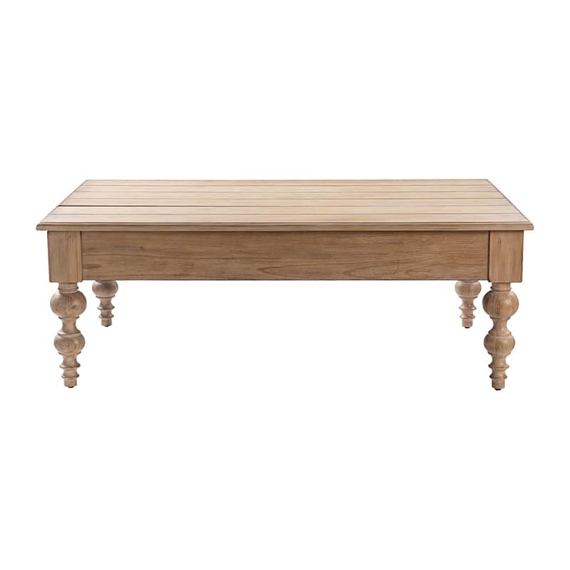 Table basse relevable avec rangement dissimulé, 1 tiroir et pieds fuseau en hévéa massif | Chêne/Naturel | Unique