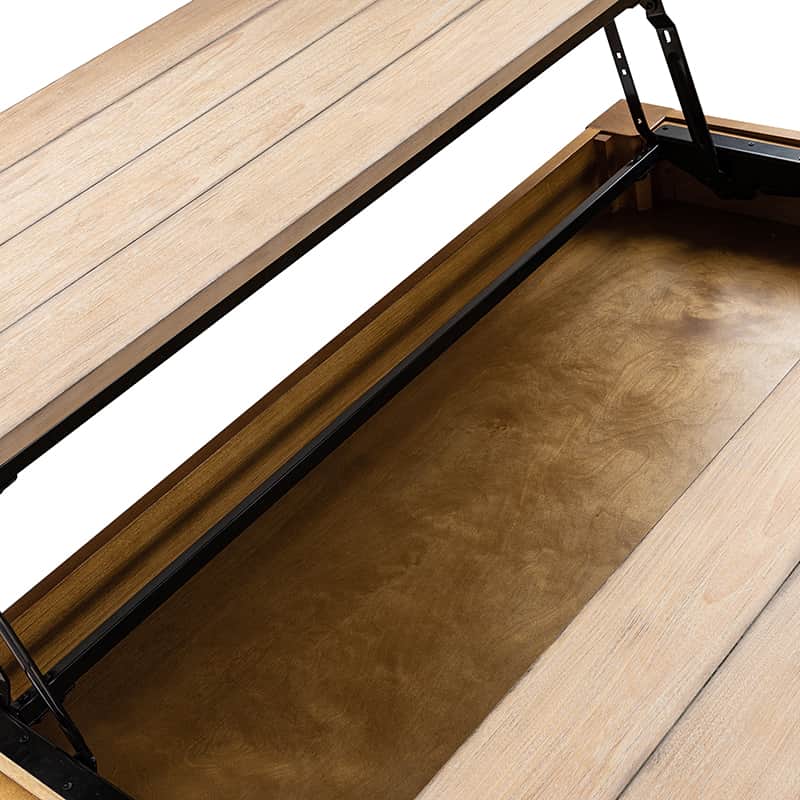 Table basse relevable avec rangement dissimulé, 1 tiroir et pieds fuseau en hévéa massif | Chêne/Naturel | Unique