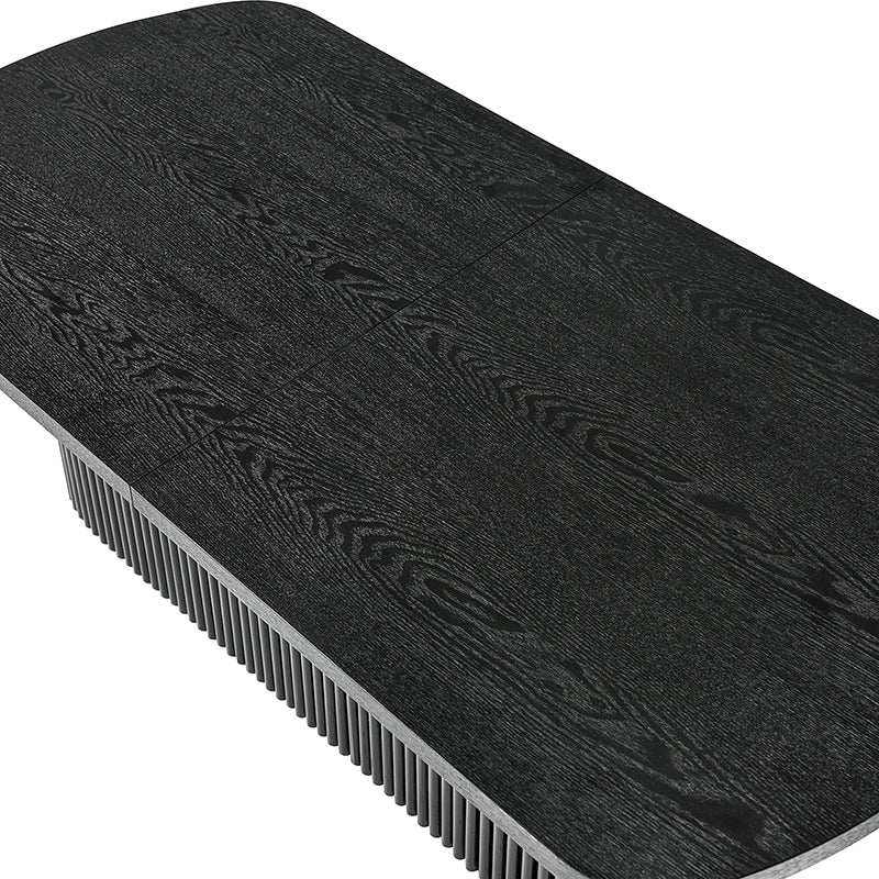 Table basse ovale avec plateau relevable, rangement caché et détails en bois à lattes | Noyer / Noir | Unique