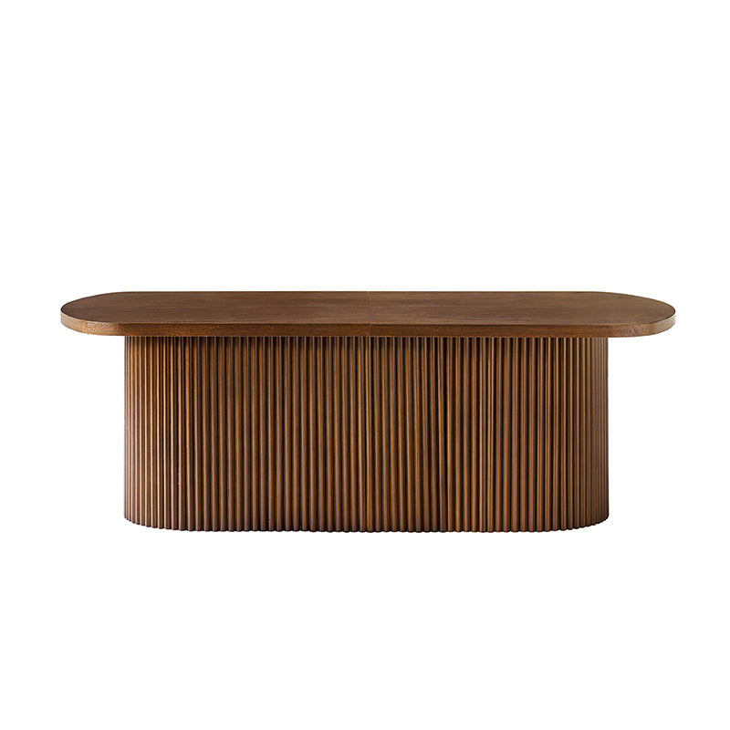 Table basse ovale avec plateau relevable, rangement caché et détails en bois à lattes | Noyer / Noir | Unique