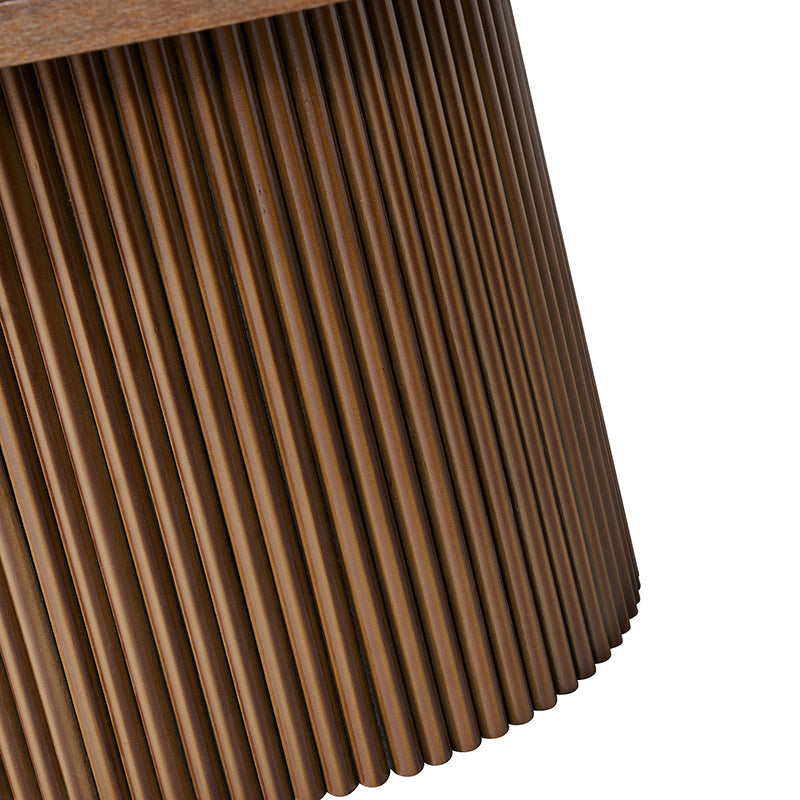 Table basse ovale avec plateau relevable, rangement caché et détails en bois à lattes | Noyer / Noir | Unique